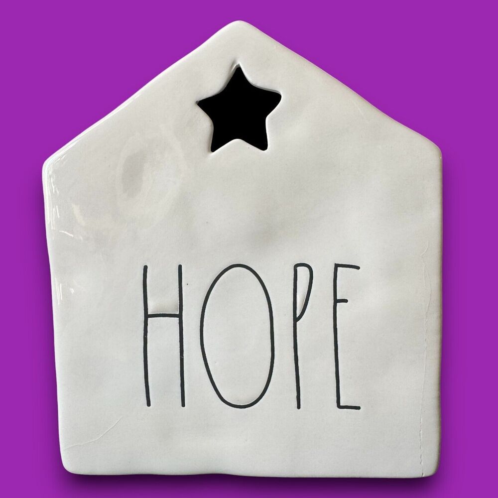 Rae Dunn Christmas HOPE Tea Light Candle House with Star Glossy White Ceramic LL
